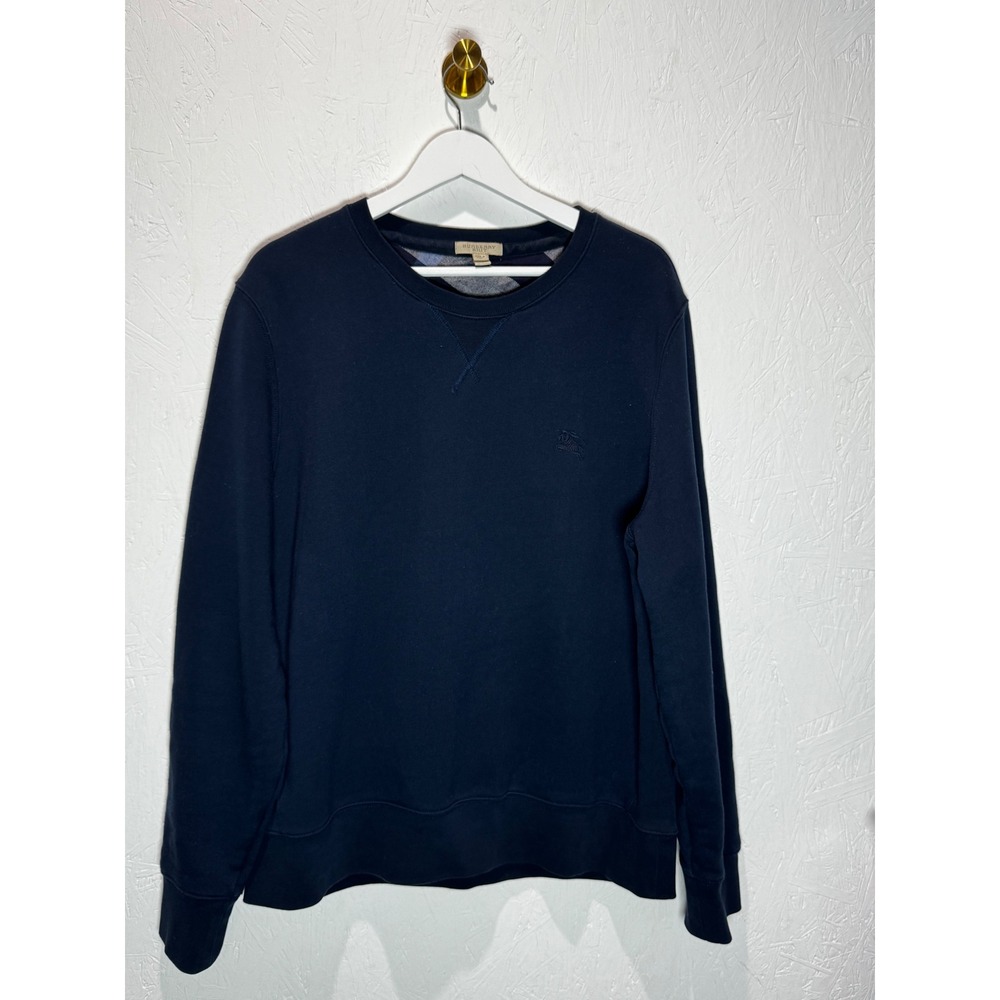 Burberry Brit Mens Navy Blue Crewneck Sweatshirt Embroidered Logo Size Large